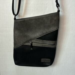 Casa diNova Vegan Crossbody Purse Black and Gray Pebbled Leather. Strap Adjusts